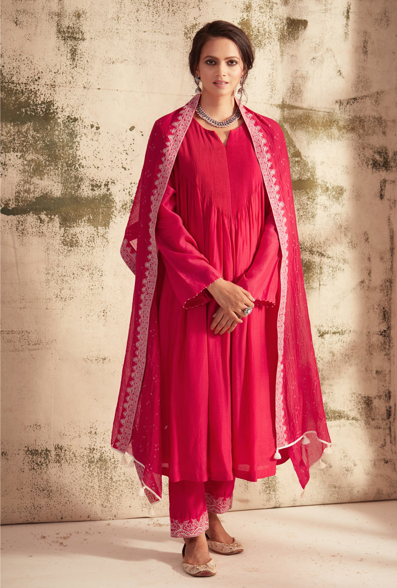 Rani Pink Pintuck Inaya Kurta Set