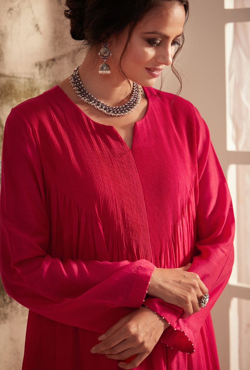 Rani Pink Pintuck Inaya Kurta Set