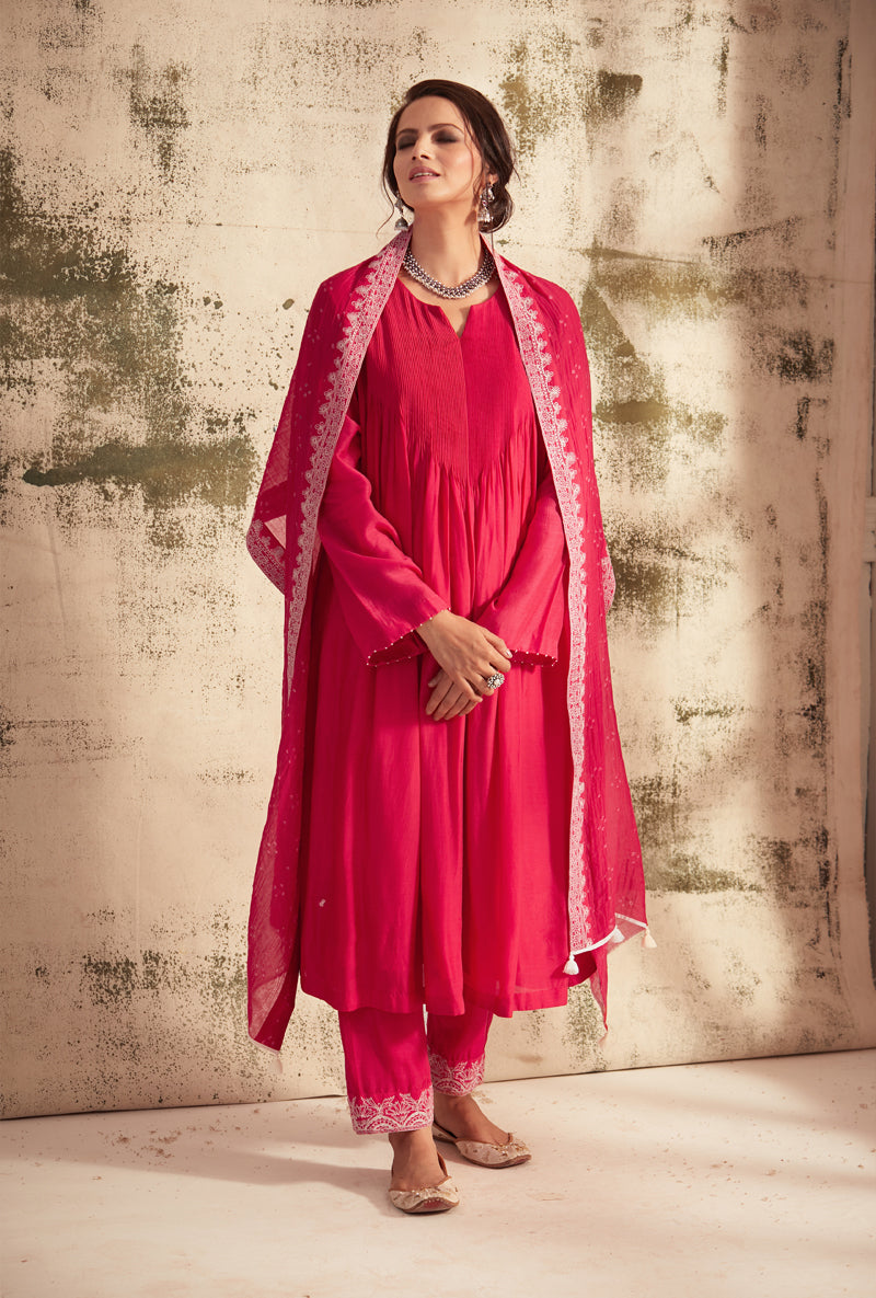 Rani Pink Pintuck Inaya Kurta Set