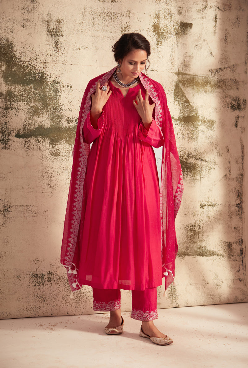 Rani Pink Pintuck Inaya Kurta Set