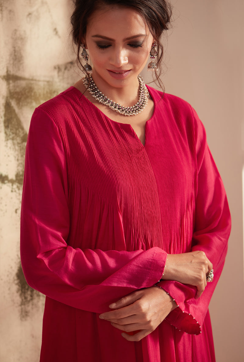 Rani Pink Pintuck Inaya Kurta Set