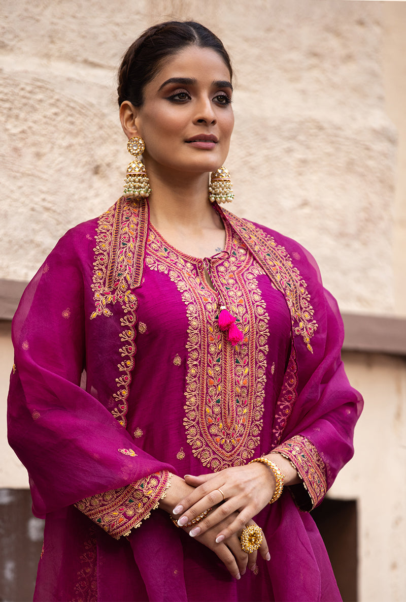 Wine Heavy Marodi Long Ulfat Kurta Set