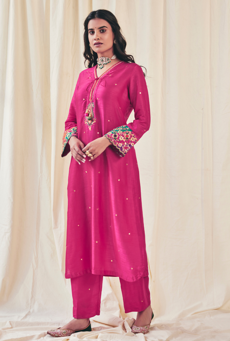 Rani Pink Gota Paisley Meera Kurta Set