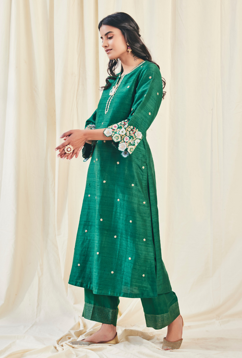Green Pearl Cutwork Meera Kurta
