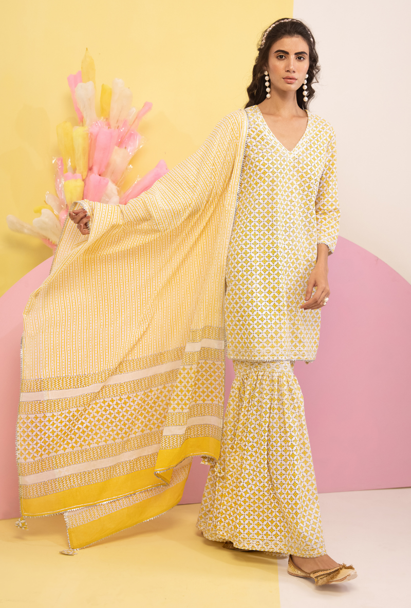 Yellow Cotton Candy Gharara Set