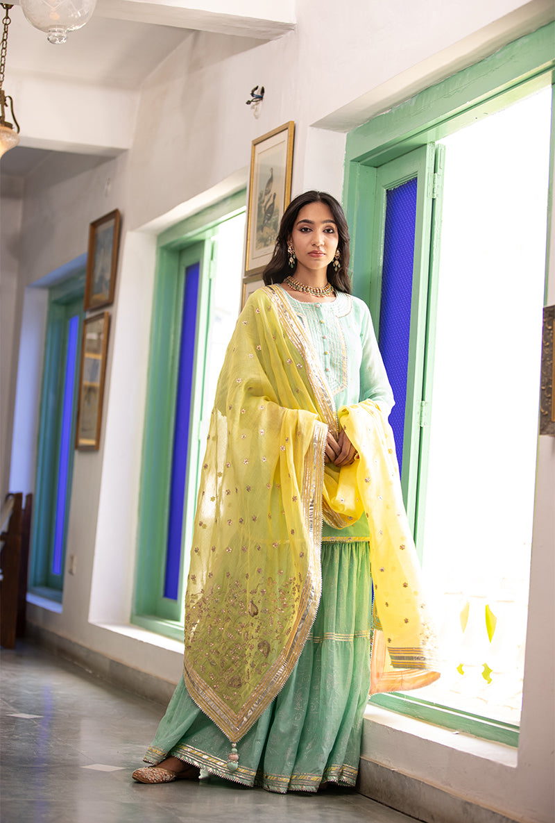 Aqua And Yellow Mastaani Gharara Set