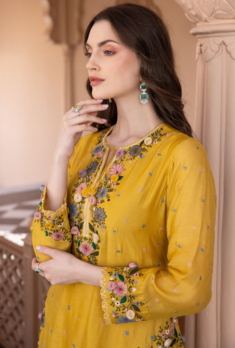 Yellow Orchid Heavy Long Sahiba Kurta Set