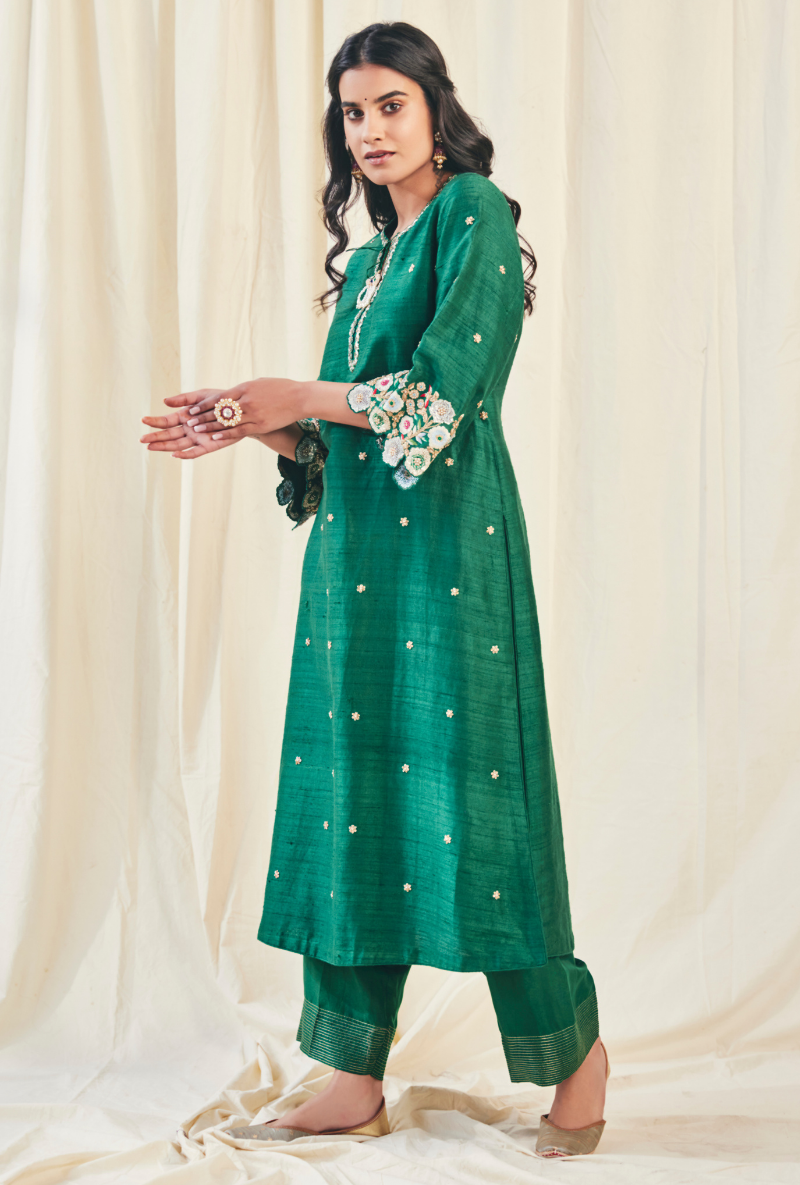 Green Pearl Cutwork Meera Kurta