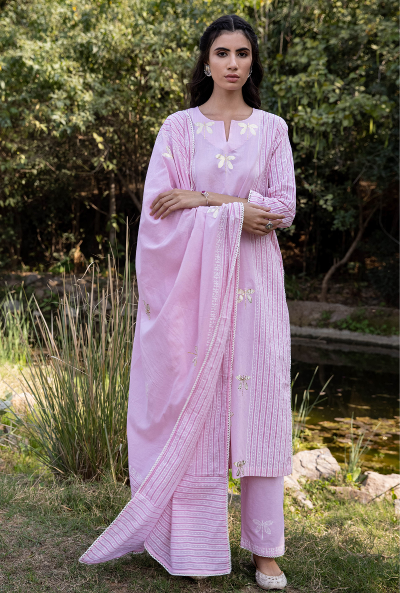 Pink/Ivory Titlie Straight Panel Kurta Set