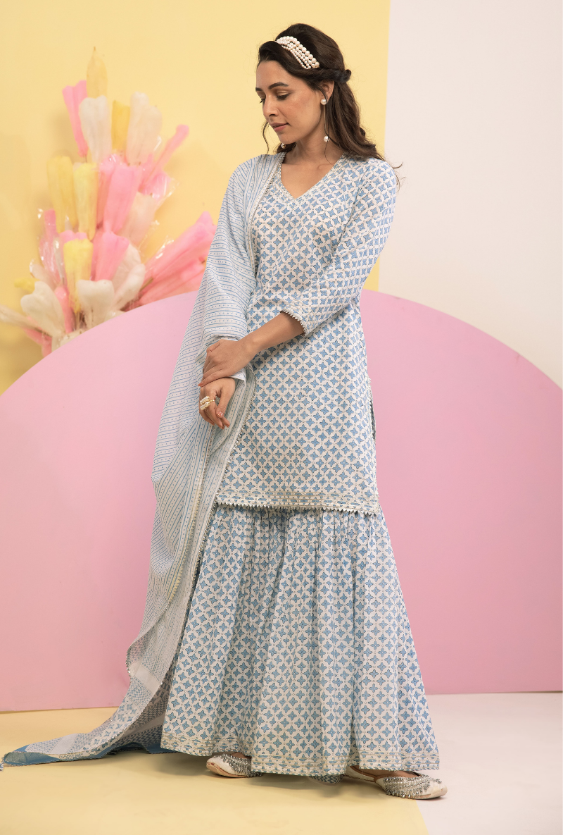 Blue Cotton Candy Gharara Set