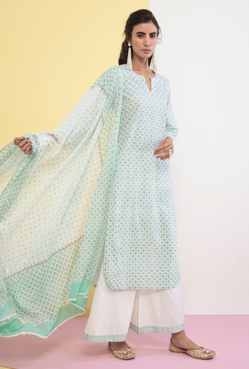 Aqua Cotton Candy Straight Kurta Set