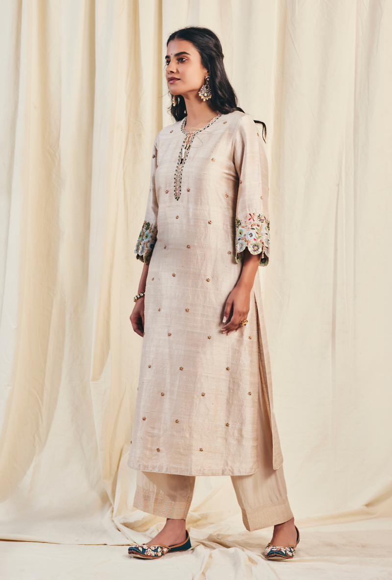 Beige Pearl Cutwork Meera Kurta