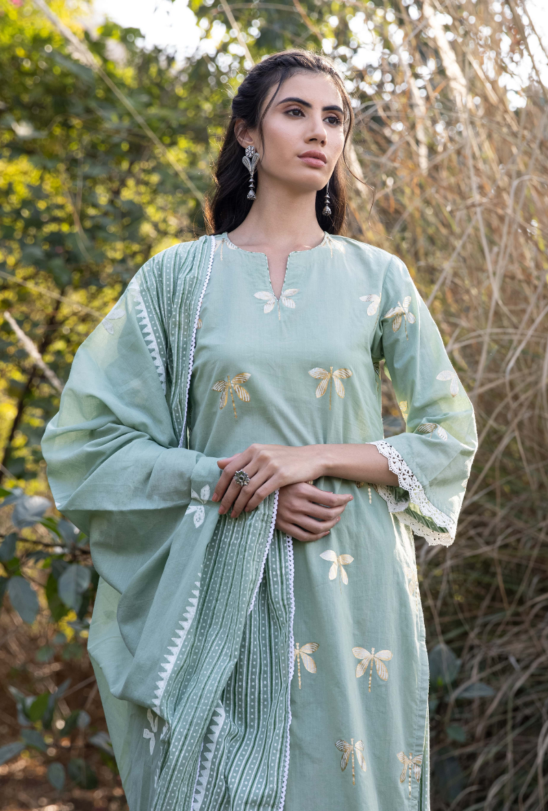 Green Titlie Straight Kurta Set