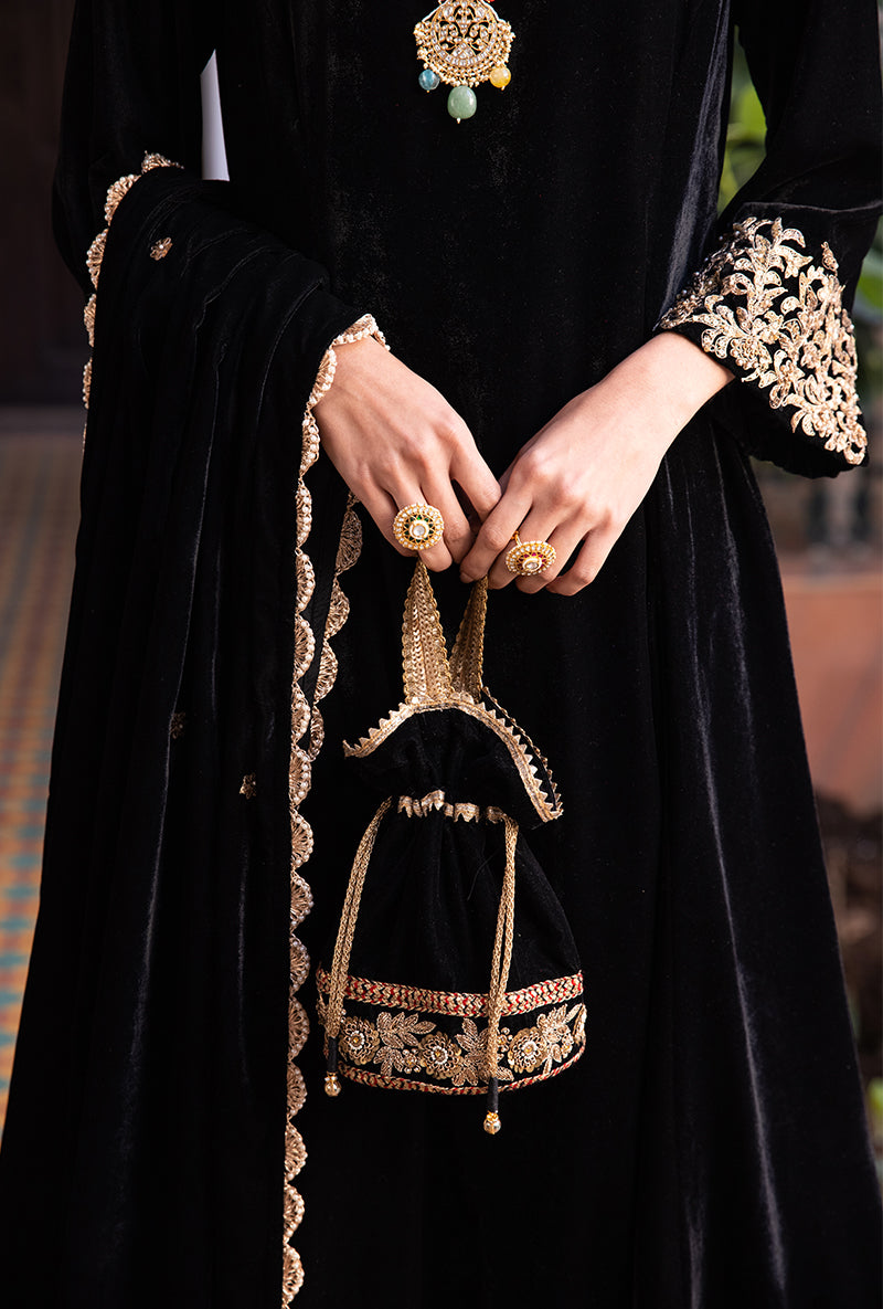 Black Heavy Cuff A-line Velvet Aarzoo Kurta Set
