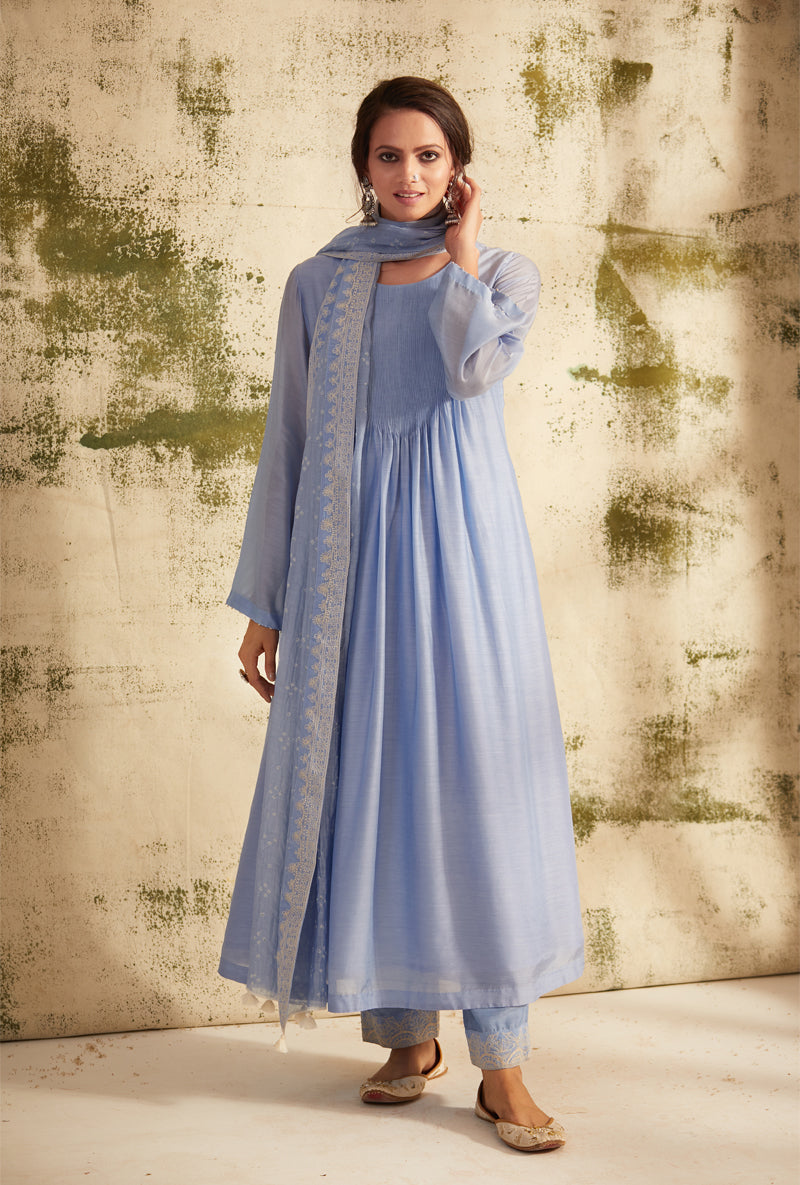English Blue Pintuck Inaya Kurta Set