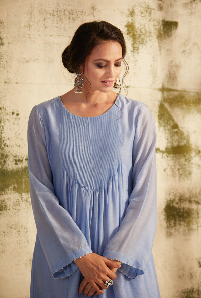 English Blue Pintuck Inaya Kurta Set