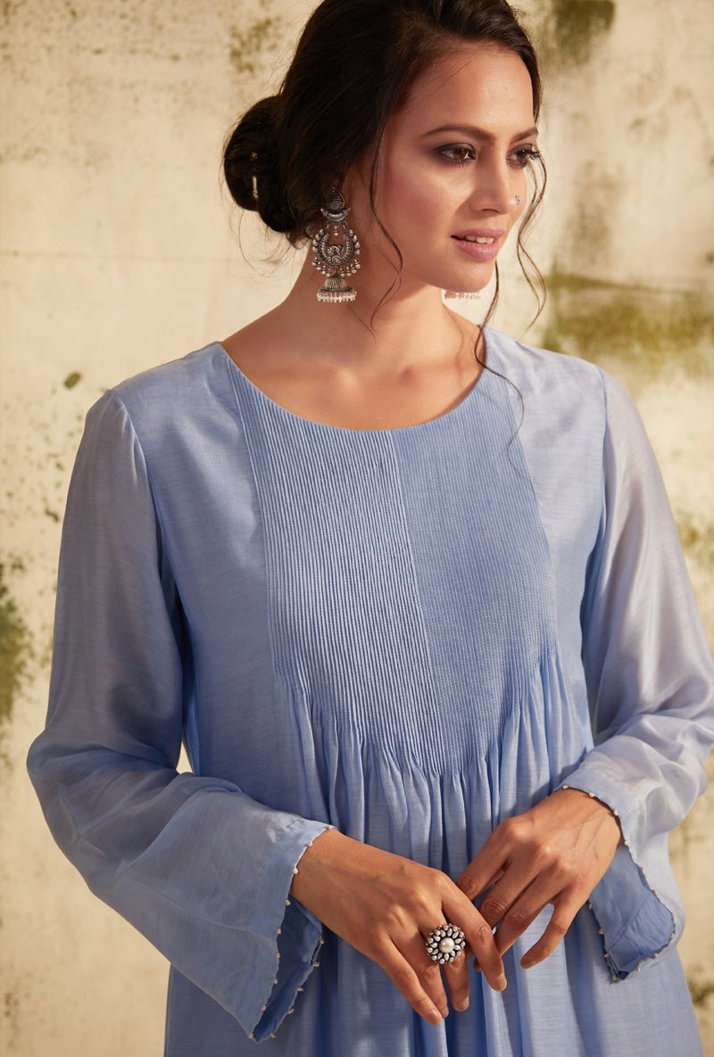 English Blue Pintuck Inaya Kurta Set