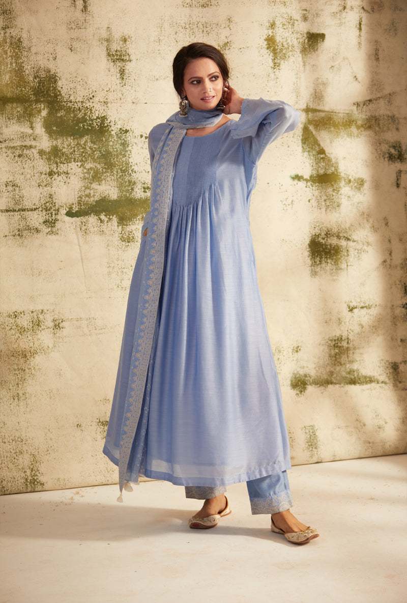 English Blue Pintuck Inaya Kurta Set