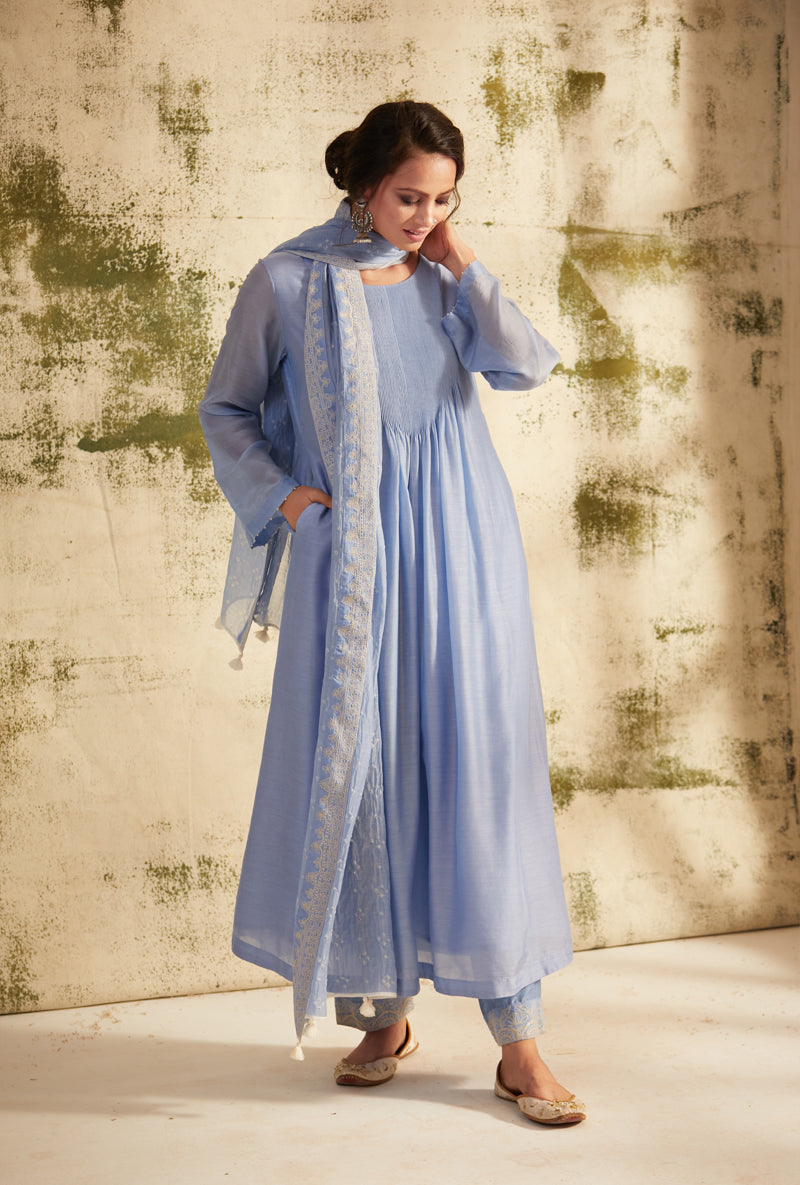 English Blue Pintuck Inaya Kurta Set
