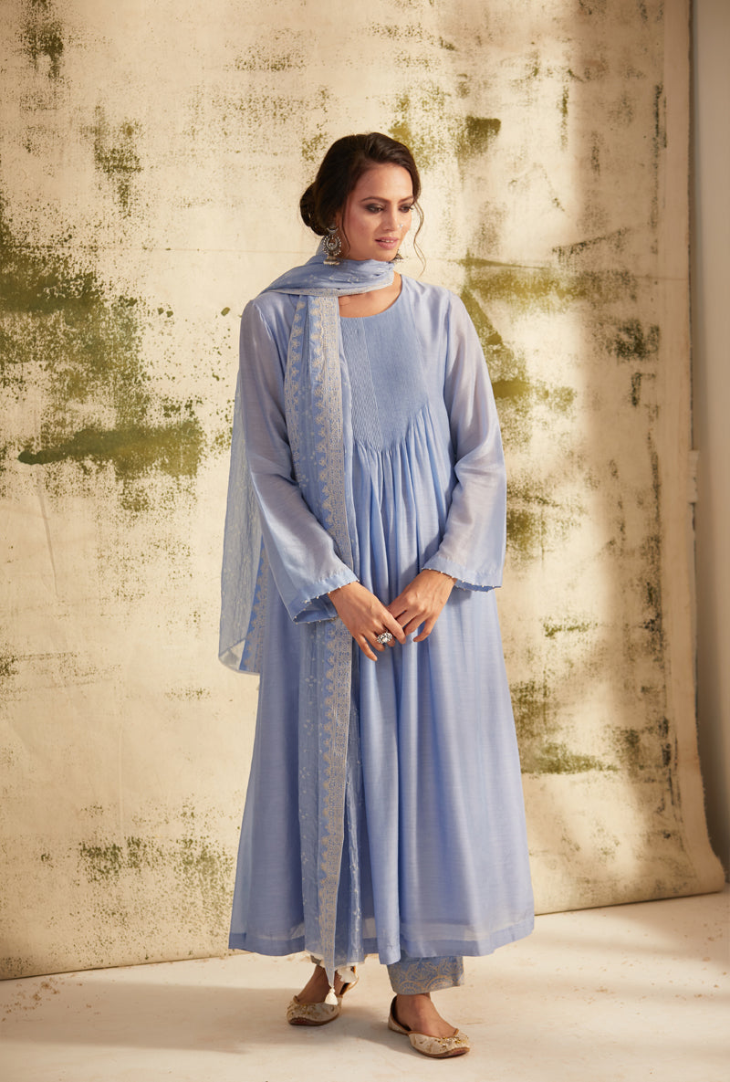 English Blue Pintuck Inaya Kurta Set