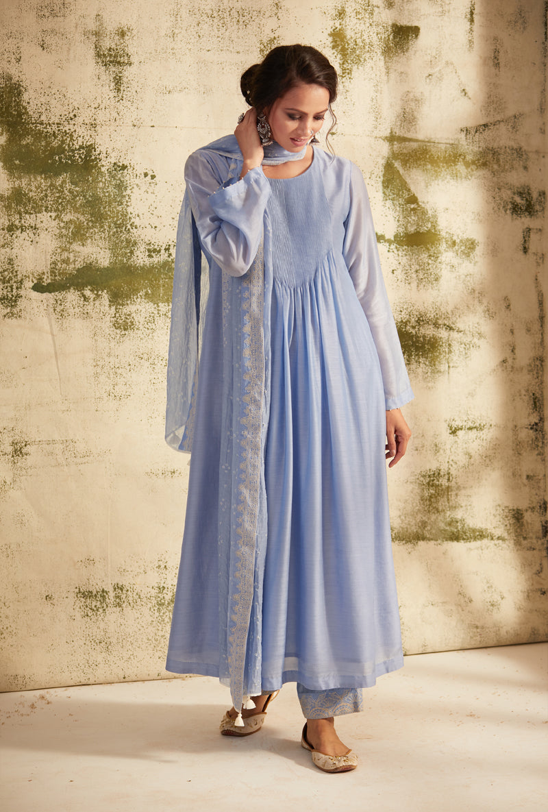 English Blue Pintuck Inaya Kurta Set