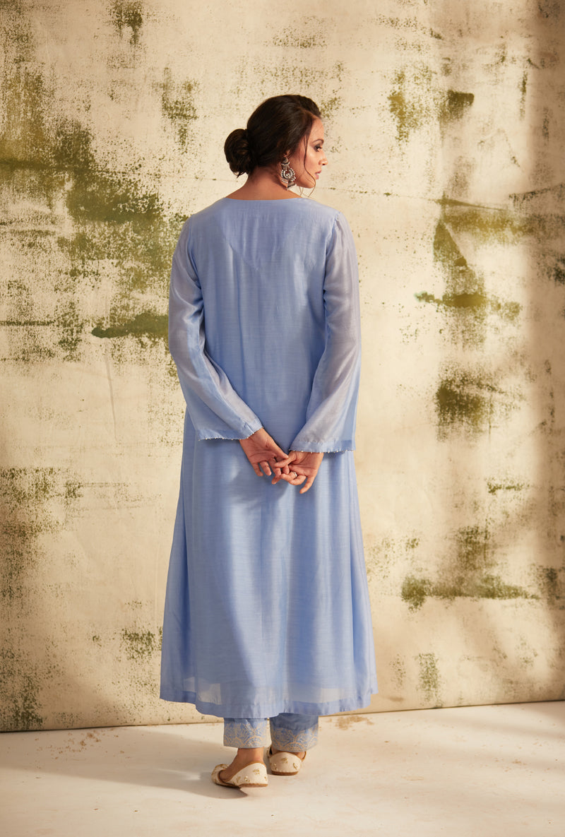 English Blue Pintuck Inaya Kurta Set