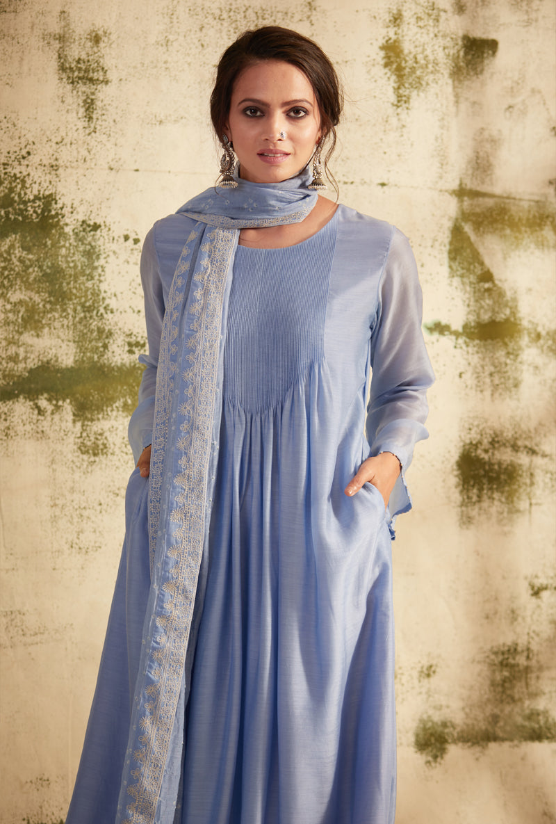 English Blue Pintuck Inaya Kurta Set