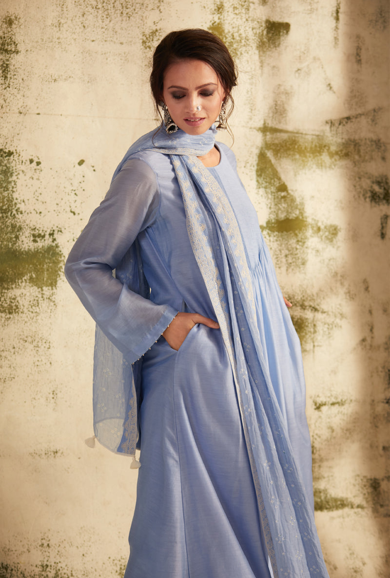 English Blue Pintuck Inaya Kurta Set