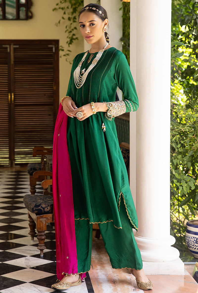 Green Heavy Cuff Sleeve Aayat Kurta Set