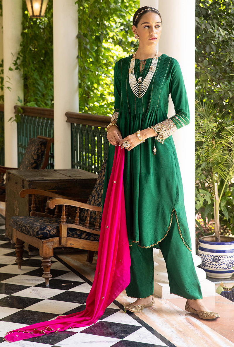 Green Heavy Cuff Sleeve Aayat Kurta Set