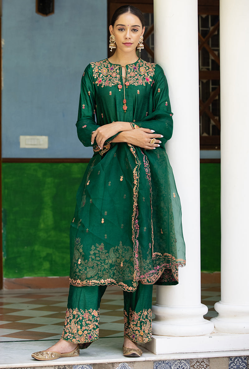 Green Kairi Buta Jaal Long Zeenat Kurta Set