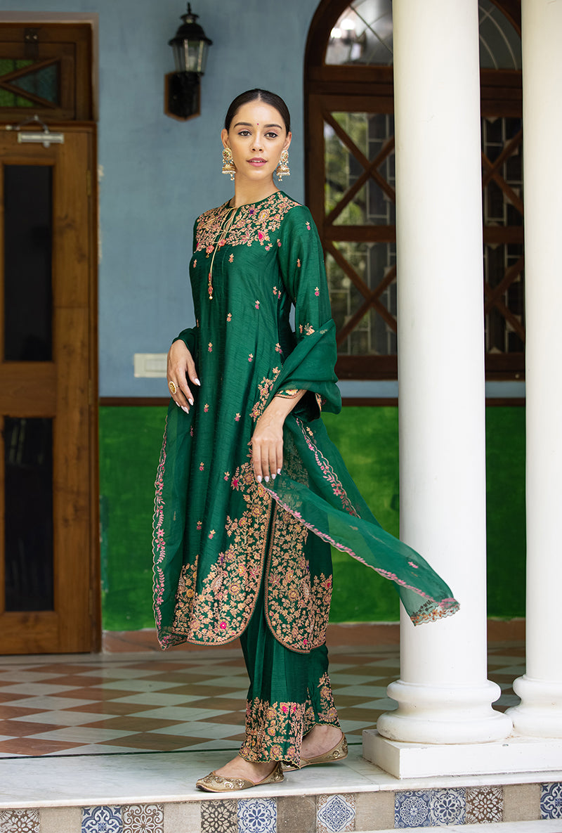 Green Kairi Buta Jaal Long Zeenat Kurta Set