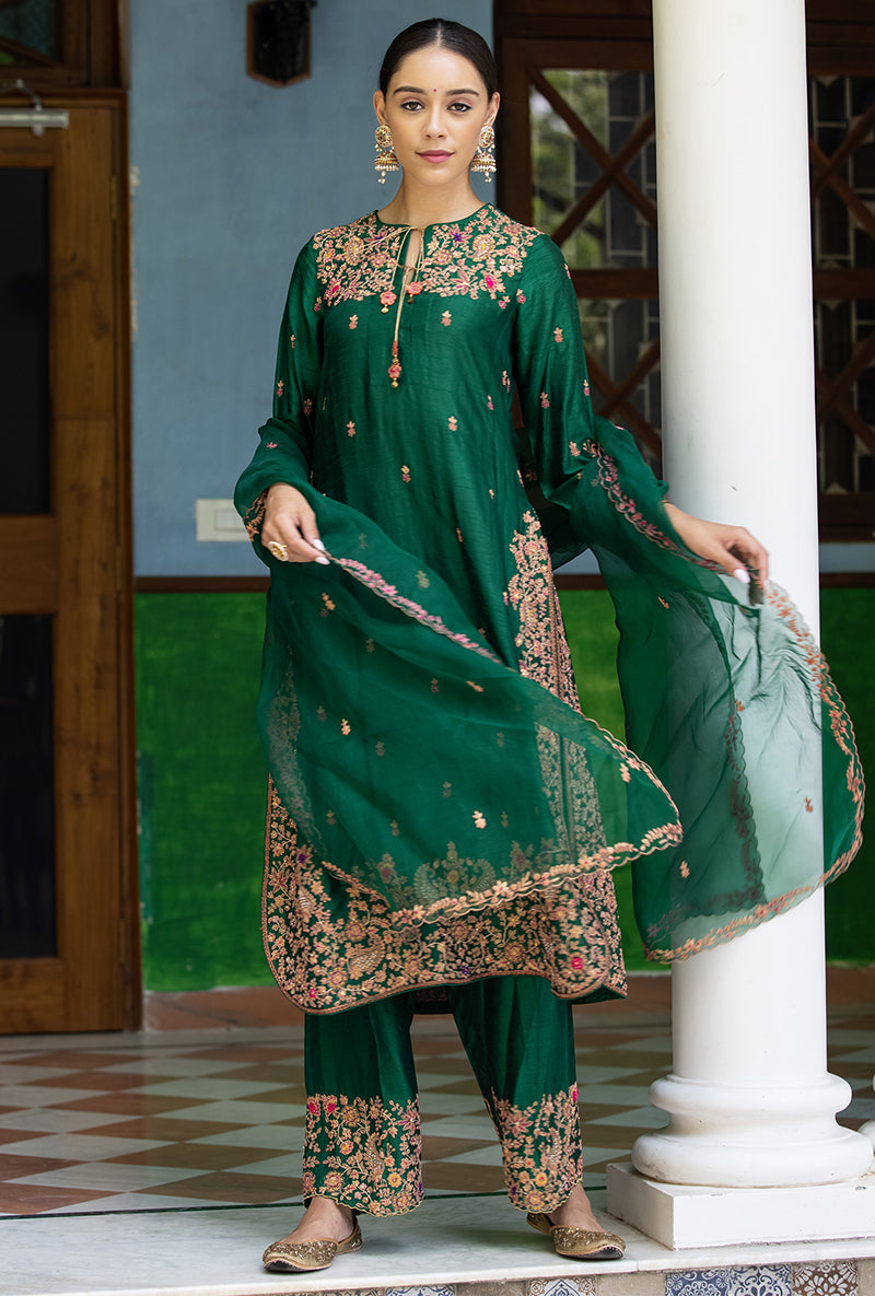 Green Kairi Buta Jaal Long Zeenat Kurta Set