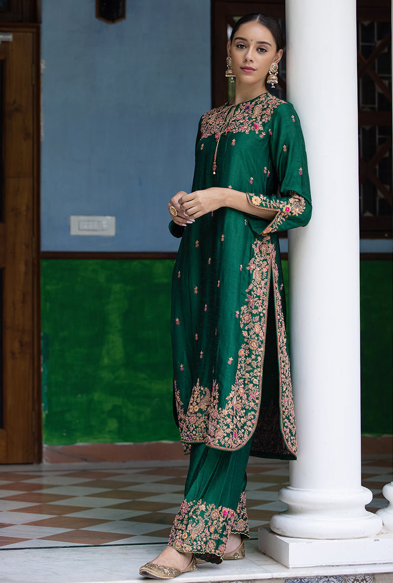 Green Kairi Buta Jaal Long Zeenat Kurta Set