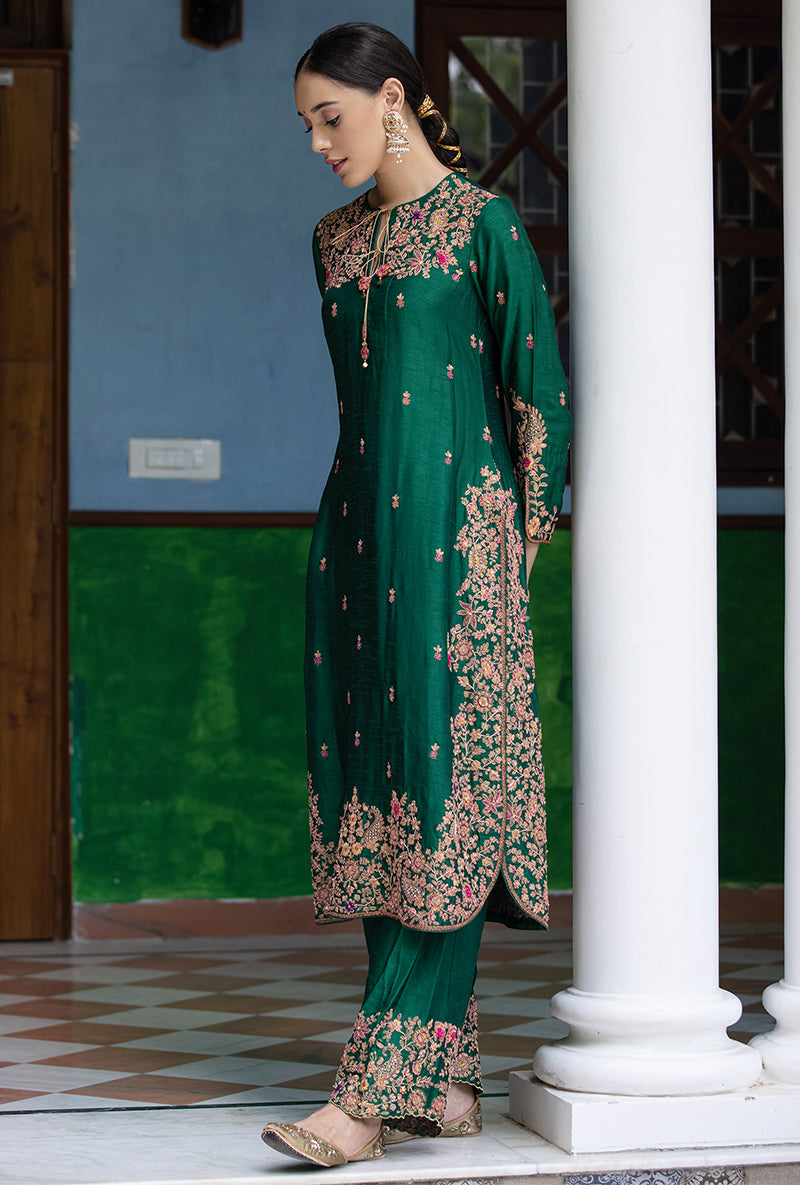 Green Kairi Buta Jaal Long Zeenat Kurta Set