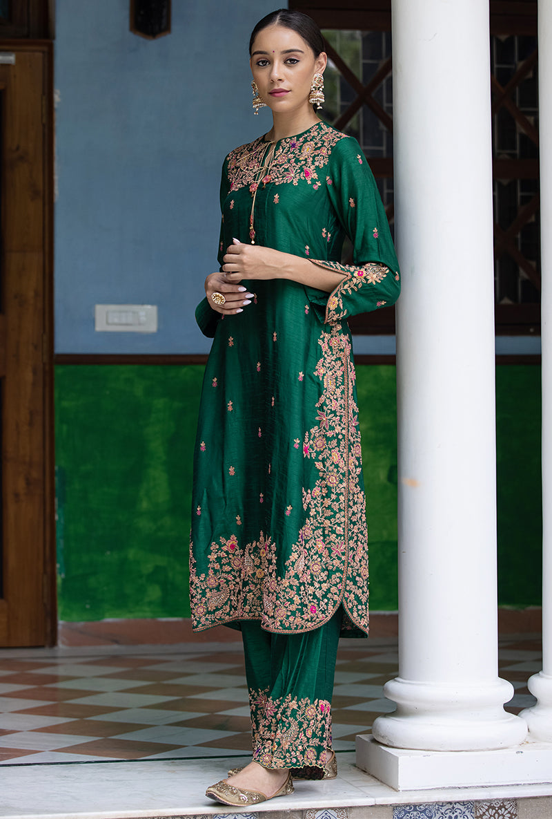 Green Kairi Buta Jaal Long Zeenat Kurta Set