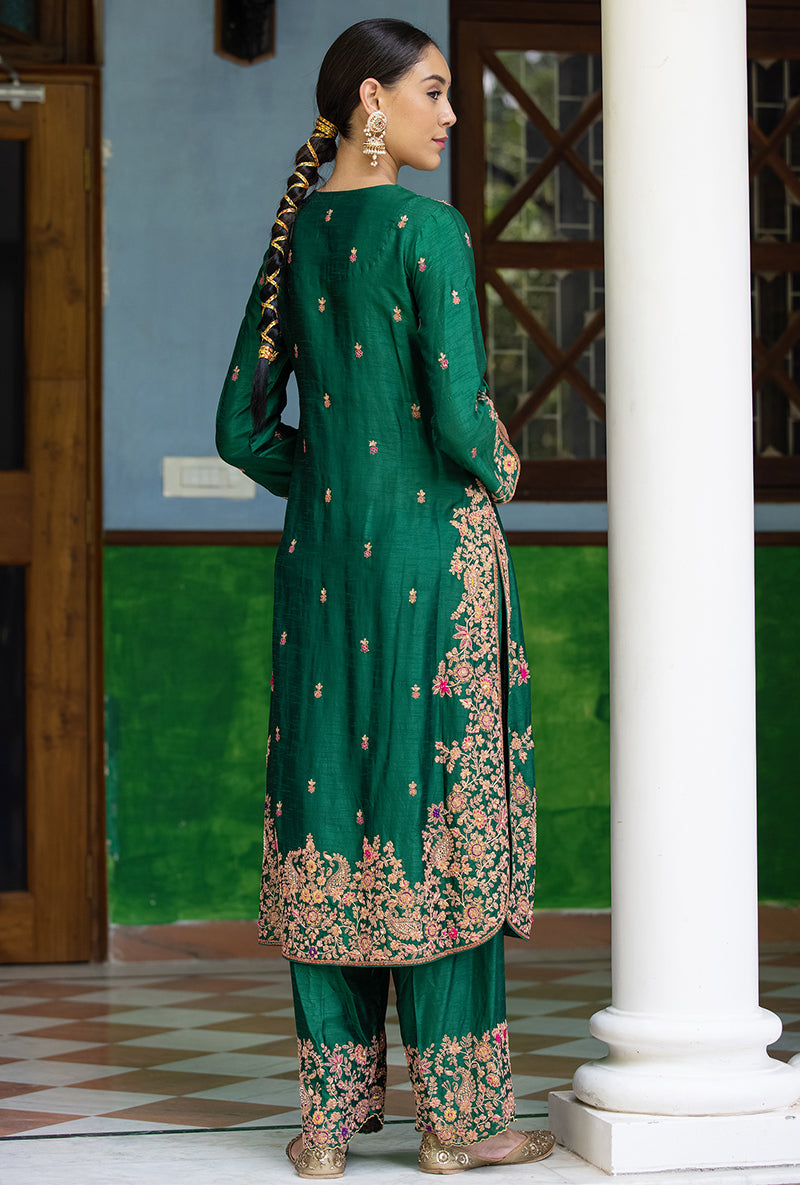 Green Kairi Buta Jaal Long Zeenat Kurta Set