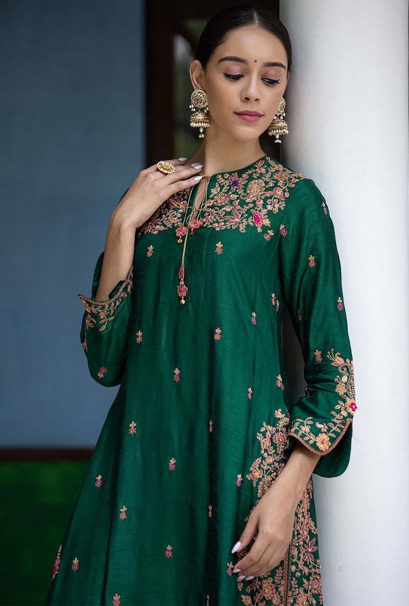 Green Kairi Buta Jaal Long Zeenat Kurta Set
