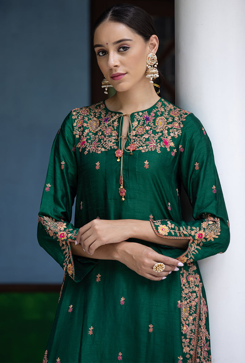 Green Kairi Buta Jaal Long Zeenat Kurta Set