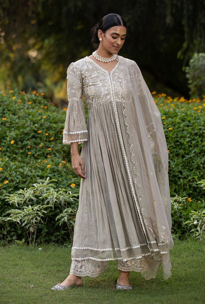 Grey Thread And Pearl Kurta Set