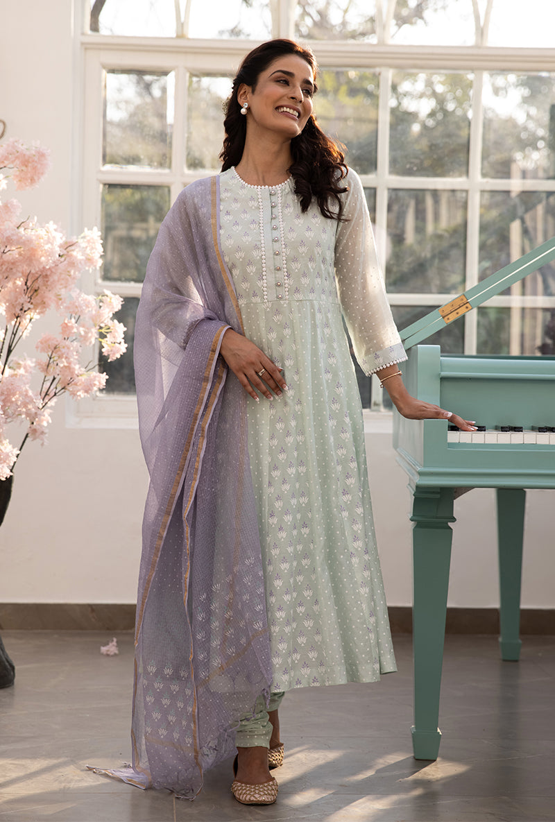 Mint Green A-line Aisha Kurta Set