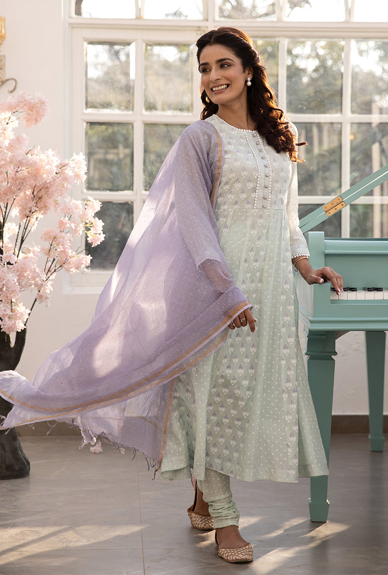 Mint Green A-line Aisha Kurta Set