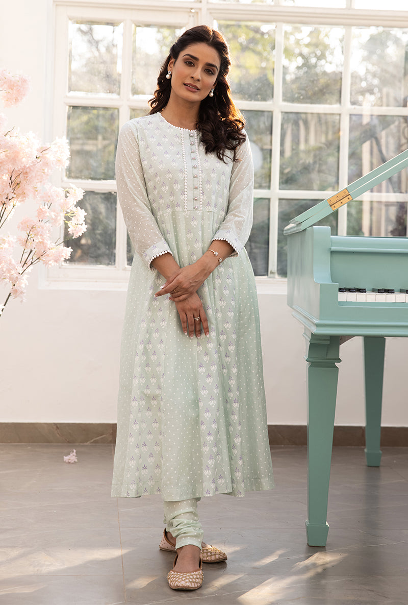 Mint Green A-line Aisha Kurta Set