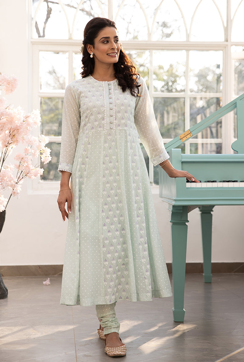 Mint Green A-line Aisha Kurta Set