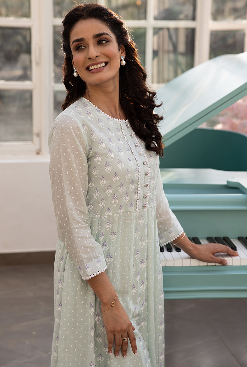 Mint Green A-line Aisha Kurta Set