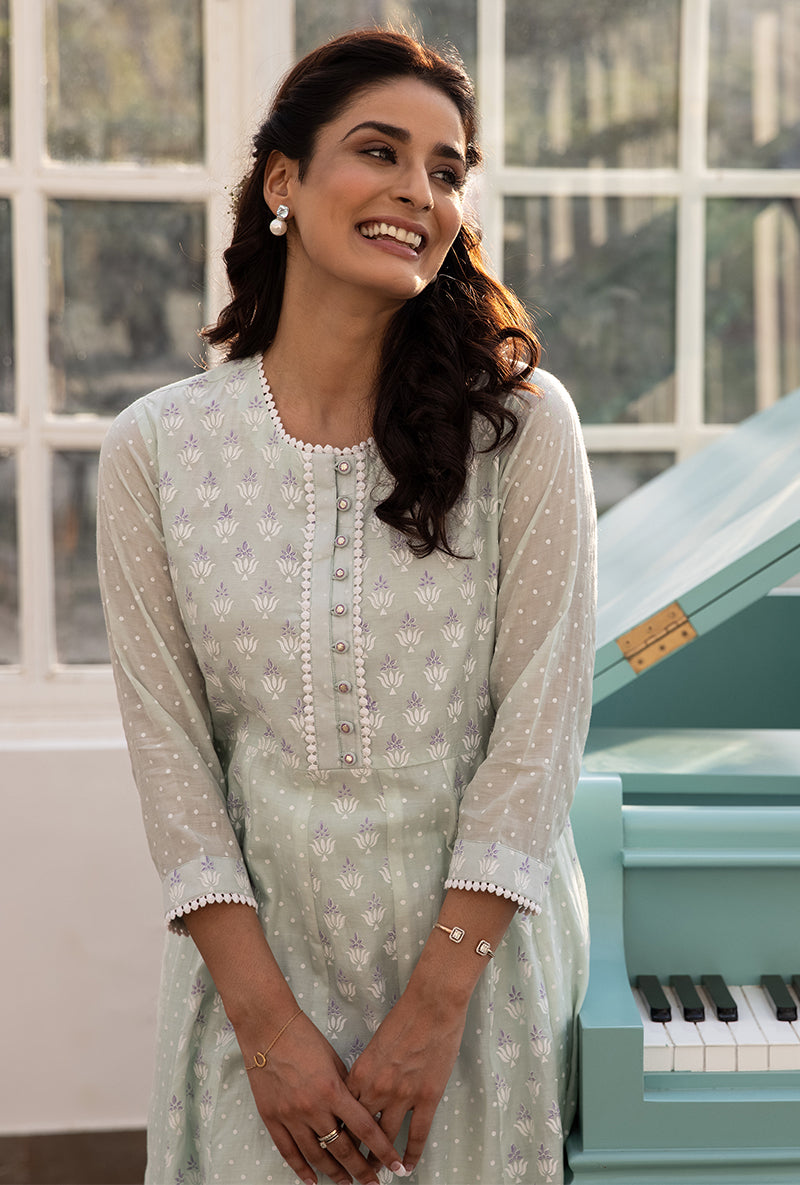 Mint Green A-line Aisha Kurta Set