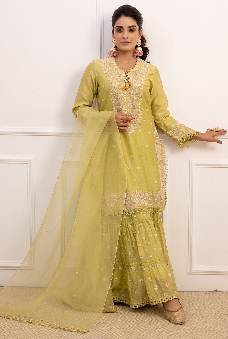 Mint Green Dori Paisley Aafreen Gharara Set