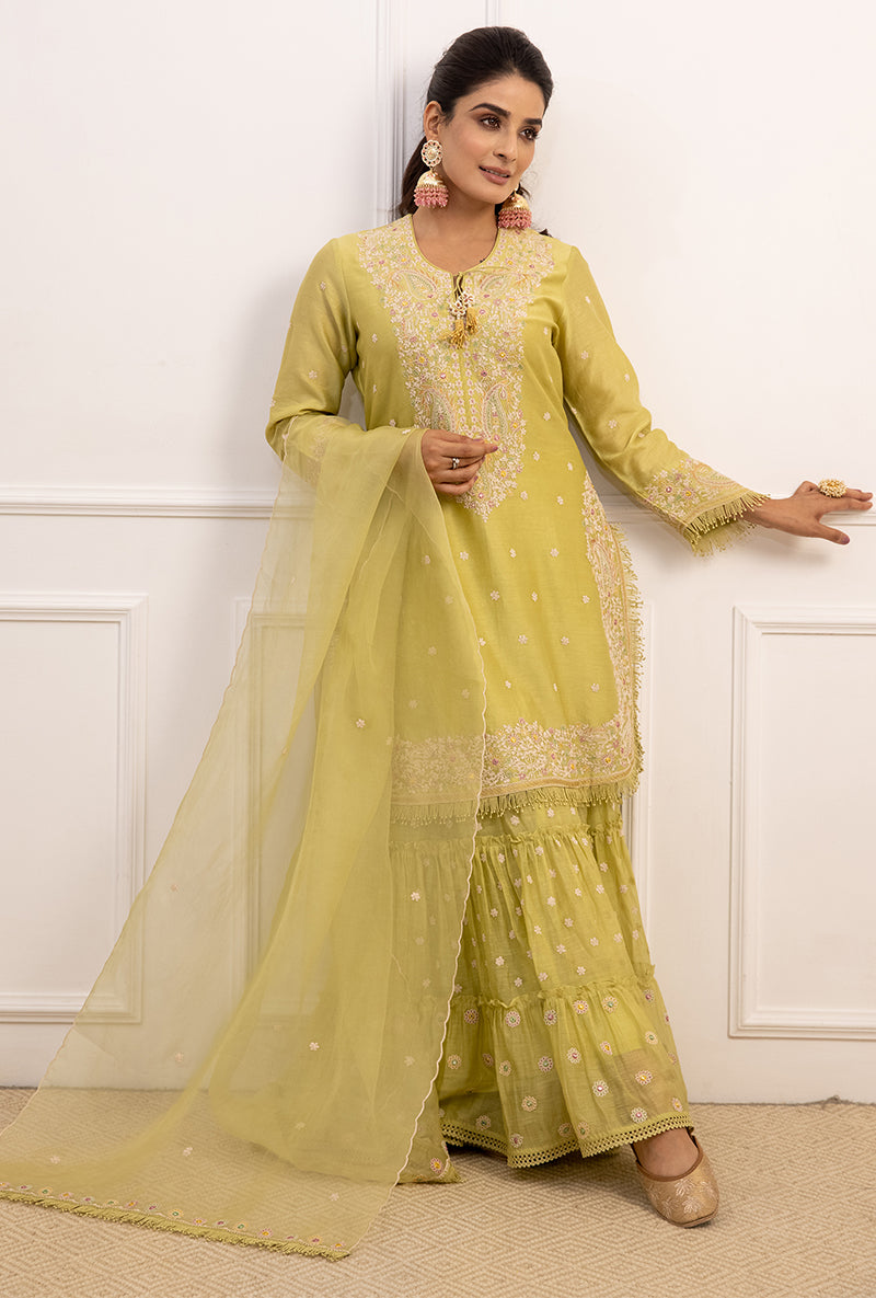 Mint Green Dori Paisley Aafreen Gharara Set