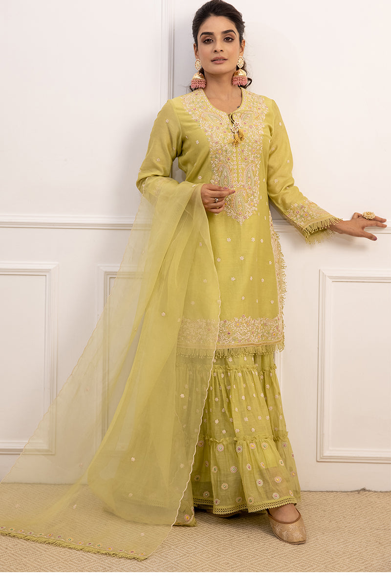 Mint Green Dori Paisley Aafreen Gharara Set