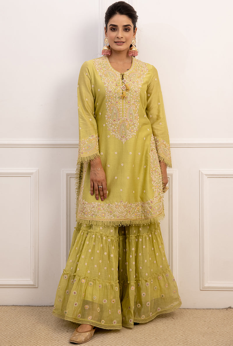 Mint Green Dori Paisley Aafreen Gharara Set